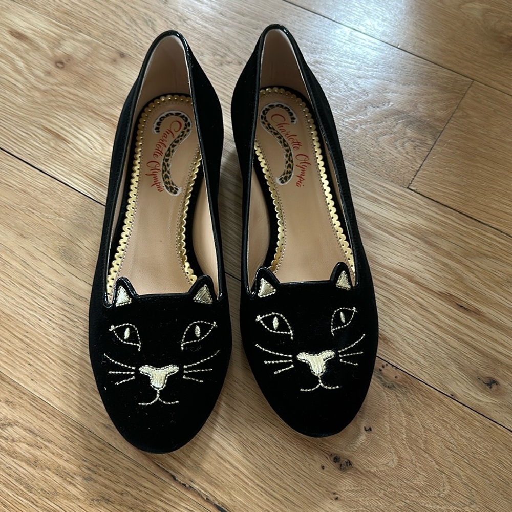 Charlotte Olympia - Black Velvet Cat Flats